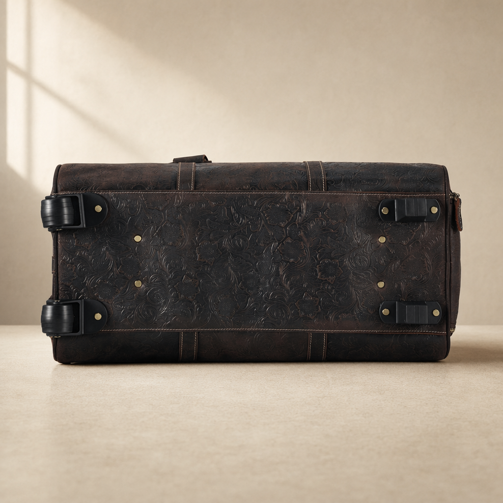 Brown Embossed Rolling Travel Duffle