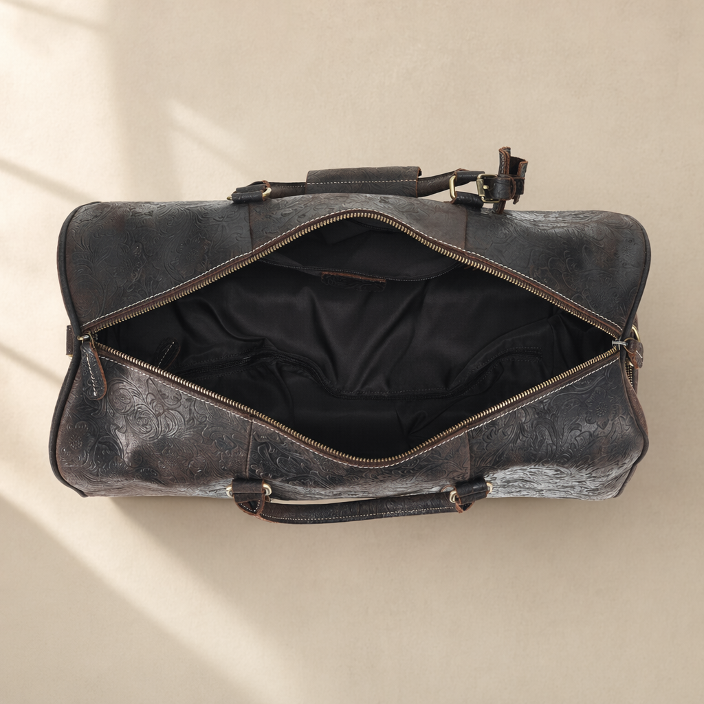 Brown Embossed Rolling Travel Duffle