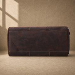 Rustic brown travel duffel organized interior