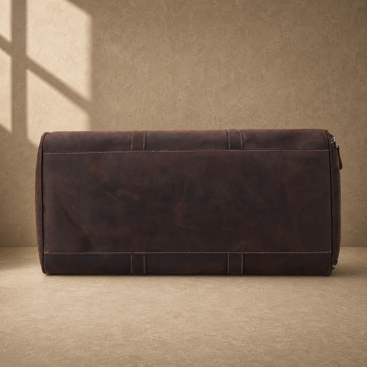 Rustic brown travel duffel organized interior
